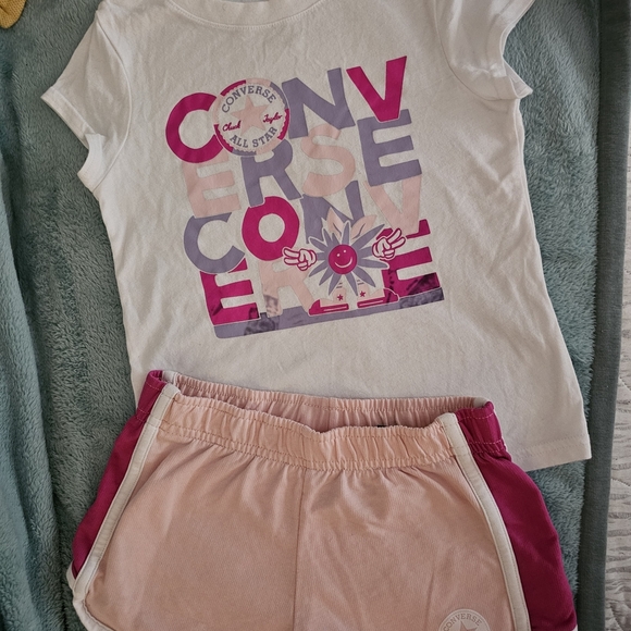 Converse White and Pink Graphic Tee and Shorts Set - Picture 2 of 8